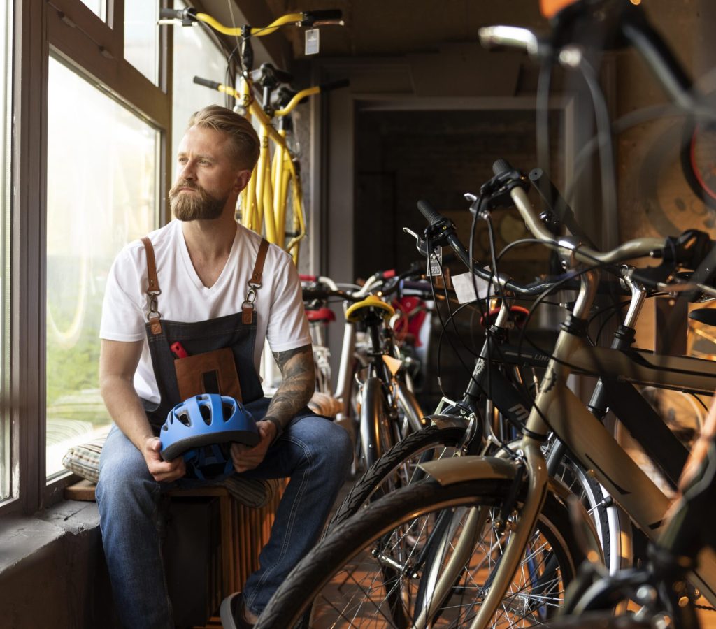 junger-geschaftsmann-im-fahrradladen-hautnah
